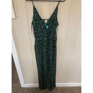 Kaileigh Green Floral Print Jumpsuit Wide Leg Sleeveless Romper Women's